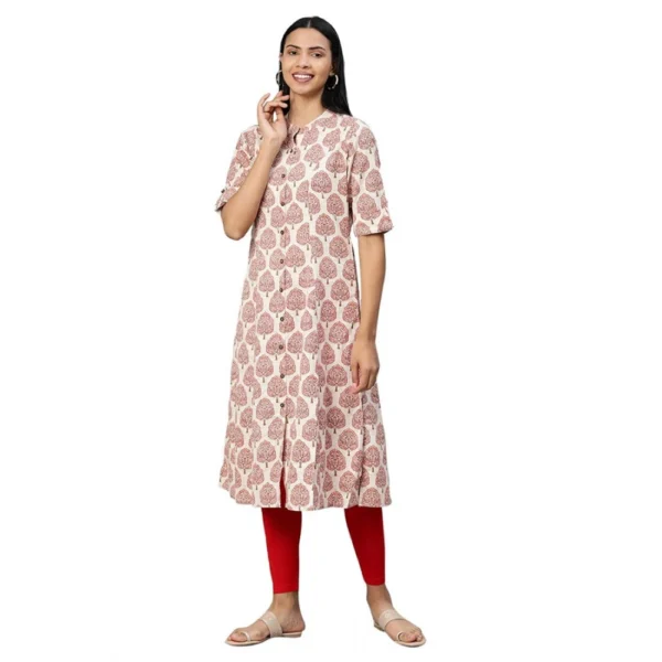 Generic Women's Khadi PrintedA Line Kurti (Cream, Khadi)