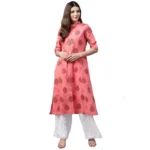 Generic Women's Cotton Printed A Line Kurti (Peach, Cotton) - Image 5