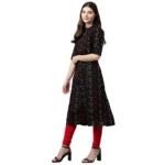 Generic Women's Cotton Printed A Line Kurti (Black, Cotton) - Image 4