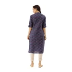 Generic Women's Cotton Printed Straight Kurti (Navy Blue, Cotton) - Image 3