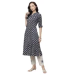 Generic Women's Rayon Printed A Line Kurti (Blue, Rayon) - Image 5