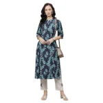 Generic Women's Cotton Printed A Line Kurti (Blue, Cotton) - Image 2