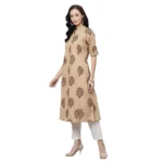 Generic Women's Cotton Printed A Line Kurti (Beige, Cotton) - Image 5