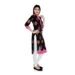 Generic Women's Cotton Printed Solid Kurti (Black, Pink, Cotton) - Image 3