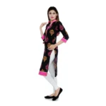 Generic Women's Cotton Printed Solid Kurti (Black, Pink, Cotton) - Image 5