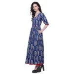 Generic Women's Cotton Printed Anarkali Kurti (Blue, Cotton) - Image 5
