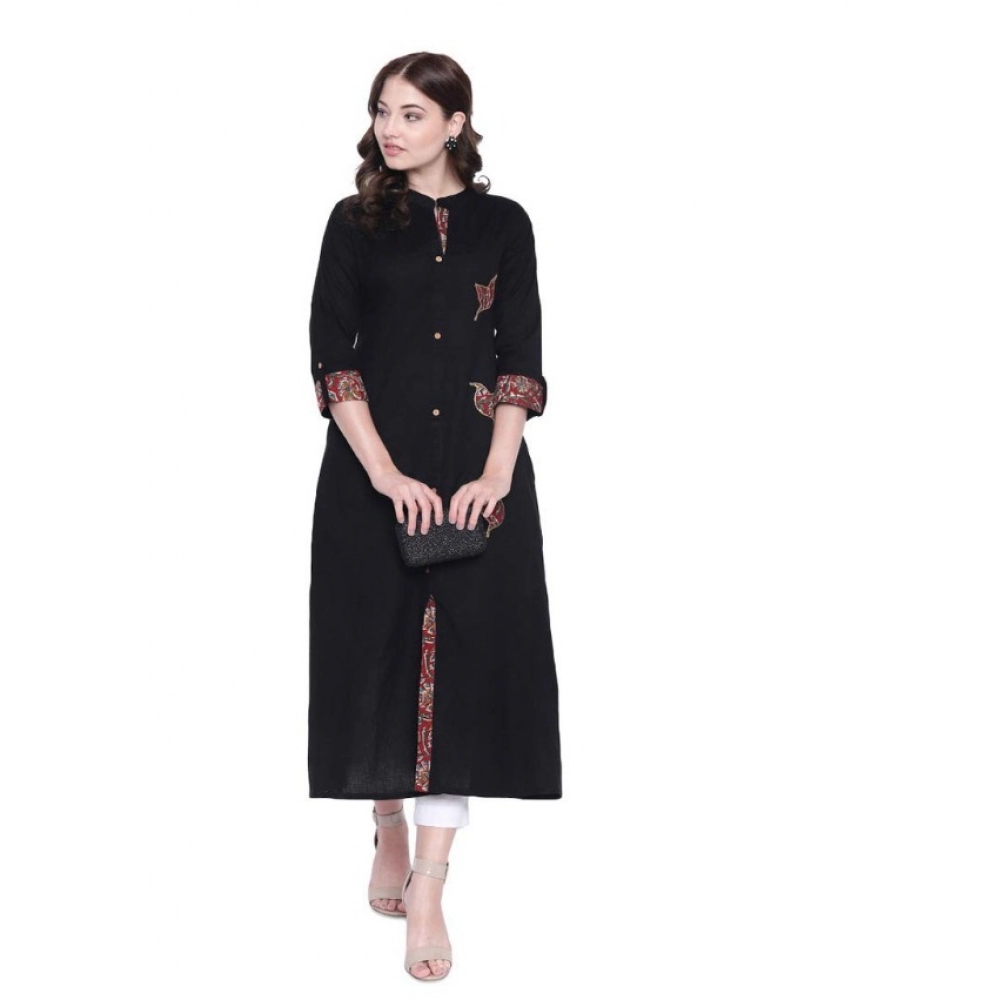 Black Khadi Printed A-Line Kurti