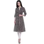 Generic Women's Cotton Printed A Line Kurti  (Brown, Cotton)