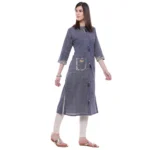 Generic Women's Cotton Printed Straight Kurti (Grey, Cotton) - Image 4