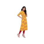 Generic Women's Khadi Printed A Line Kurti (Yellow, Khadi) - Image 4