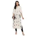 Generic Women's Khadi Printed A Line Kurti (Off White, Khadi) - Image 5