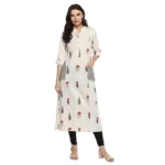 Off White Khadi Printed A-Line Kurti