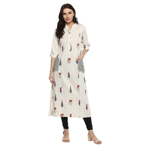 Off White Khadi Printed A-Line Kurti