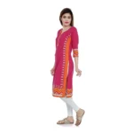 Generic Women's Cotton Embroidered Straight Kurti (Pink, Cotton) - Image 5