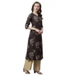 Generic Women's Rayon Printed Foil Print A Line Kurti (Coffee, Rayon) - Image 3
