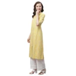 Generic Women's Pure Cotton Printed A Line Kurti (Yellow, Pure Cotton) - Image 4