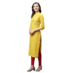 Generic Women's Pure Cotton Printed Straight Kurti (Yellow, Pure Cotton) - Image 5