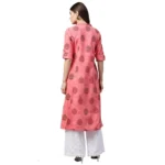 Generic Women's Cotton Printed A Line Kurti (Peach, Cotton) - Image 2