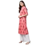 Generic Women's Cotton Printed A Line Kurti (Peach, Cotton) - Image 3
