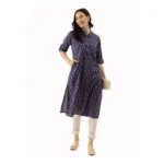 Generic Women's Cotton Printed Straight Kurti (Navy Blue, Cotton) - Image 6