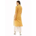 Generic Women's Cotton Printed Straight Kurti (Yellow, Cotton) - Image 2