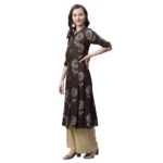 Generic Women's Rayon Printed Foil Print A Line Kurti (Coffee, Rayon) - Image 5