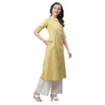 Generic Women's Pure Cotton Printed A Line Kurti (Yellow, Pure Cotton) - Image 2