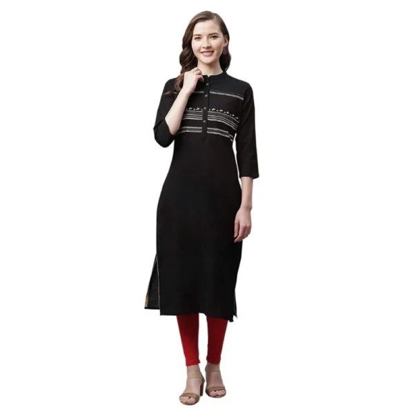 Generic Women's Pure Cotton Printed Straight Kurti (Black, Pure Cotton)