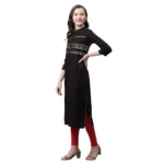 Generic Women's Pure Cotton Printed Straight Kurti (Black, Pure Cotton) - Image 6