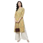 Generic Women's Cotton Printed Straight Kurti (Yellow, Cotton) - Image 2
