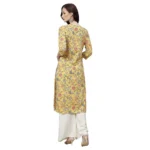Generic Women's Cotton Printed Straight Kurti (Yellow, Cotton) - Image 3