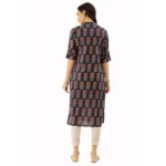 Generic Women's Cotton Printed Straight Kurti (Blue, Cotton) - Image 3