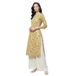 Generic Women's Cotton Printed Straight Kurti (Yellow, Cotton) - Image 5