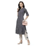 Generic Women's Rayon Printed A Line Kurti (Blue, Rayon) - Image 2