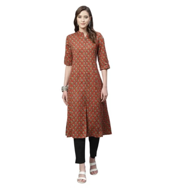 Generic Women's Cotton Printed Flex Kurti (Maroon, Cotton)