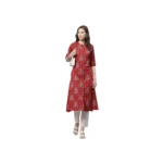 Generic Women's Cotton Printed Flex Kurti (Maroon, Cotton) - Image 3