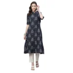 Generic Women's Cotton Printed Flex Kurti (Navy Blue, Cotton)