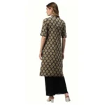 Generic Women's Cotton Printed Straight Fit Kurti (Black, Cotton) - Image 2