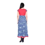 Generic Women's Cotton Printed Long Kurti (Blue, Red, Cotton) - Image 3