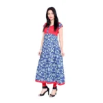 Generic Women's Cotton Printed Long Kurti (Blue, Red, Cotton) - Image 4