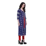 Generic Women's Cotton Printed Long Kurti (Blue, Red, Cotton) - Image 3