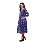 Generic Women's Cotton Printed Long Kurti (Blue, Red, Cotton) - Image 5