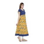 Generic Women's Cotton Printed Long Kurti (Mustard, Blue, Cotton) - Image 4