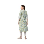 Generic Women's Cotton Printed  Straight Kurti (White, Green, Cotton) - Image 3