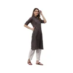 Generic Women's Cotton Printed Straight Kurti (Black, Cotton) - Image 5