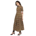 Generic Women's Cotton Printed Front Slit Kurti (Brown, Cotton) - Image 4