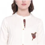 Generic Women's Khadi Printed A Line Kurti  (Off White, Khadi) - Image 2
