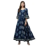 Women's Blue Cotton Printed Kurti
