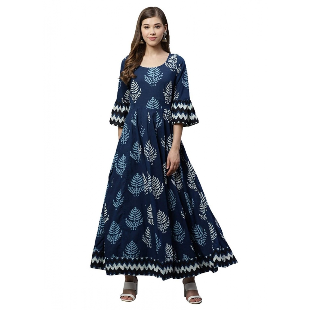 Women's Blue Cotton Printed Kurti