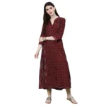Generic Women's Rayon Printed Regular Kurti (Maroon, Rayon)